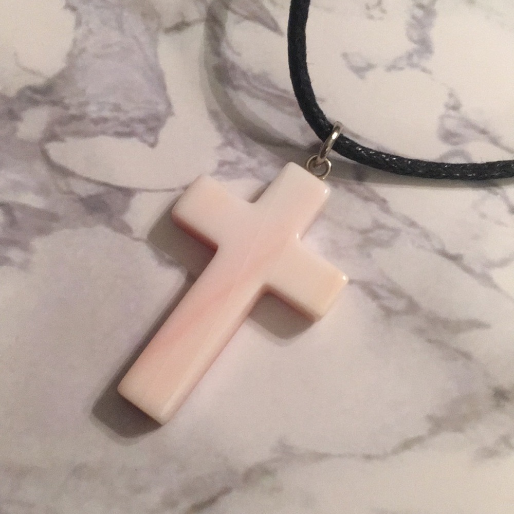 SOLD Handmade Shell Cross Necklace - Picture 4 of 5